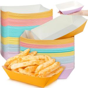 Lallisa 120 Pcs 3lb Colorful Paper Hot Dog Trays Disposable Nacho Trays Pastel Serving Food Boats Grease Resistant Paperboard Ice Cream Party Supplies for Summer Snack French Fries BBQ Picnic