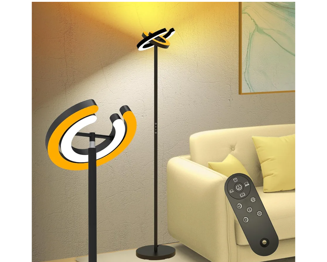 loor Lamp for Living Room, 75.5 Inch Tall Standing Lamp for Bedroom with 2 312° Rotatable Ring Lights, 36W Bright Stepless Dimmable LED Floor Light with Remote Control for Office Dining Room