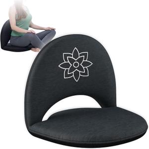 Mindful Modern Meditation Chair | Adjustable Floor Chair with Back Support | Padded Floor Seat for Posture Support and Comfort | Portable Folds Flat for Storage | Indoor/Outdoor Use | Stone Black, 20.5 inches by 19 inches by 3 inches