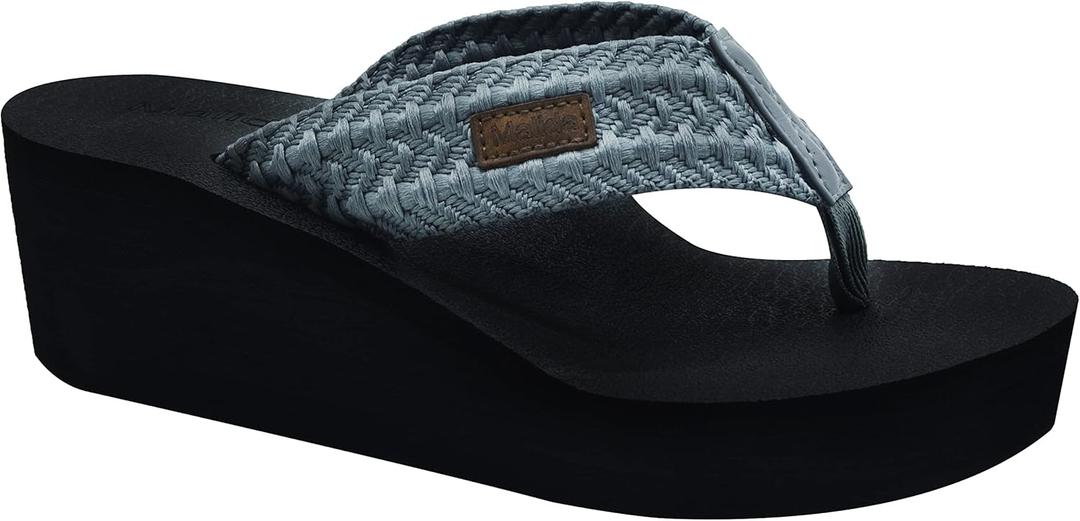 MALIDA Womens Wedge Arch Support Flip Flops Cushion Soft Rubber Midsole Platform Thong Sandals with Rubber Sole (7, Grey)