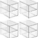 mDesign Stackable Storage Containers Box with 2 Pull-Out Drawers - Stacking Plastic Drawer Bins for Closet Organization, Linen, Coat, Bedroom or Entryway Closets - Lumiere Collection - 4 Pack, Clear