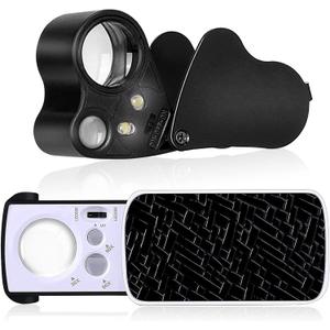 2 Pcs Jewelers Illuminated Loupe Magnifier, 30X 60X 90X Foldable Eye Loupe Magnifier with Bright LED Light for Jewelry, Coins, Gems, Stamps, Watches Rocks (Black)