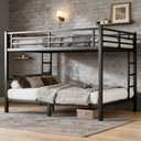 Bellemave Queen Over Queen Bunk Bed with Ladders, Metal Bunk Beds Frame with Full-Length Guardrails, Heavy-Duty Bunkbed for Bedroom, Guest Room, Dorms, Noise-Reduce and No Spring Box Needed, Black