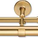 Cambria Designer Series - Premium 3.5 foot Custom Double Curtain Rod - 1-1/8 inch Large Diameter - Non-Adjustable for a Seamless Look - Premium Designer Brackets and End Caps - Brushed Gold Finish (3 1/2 feet)