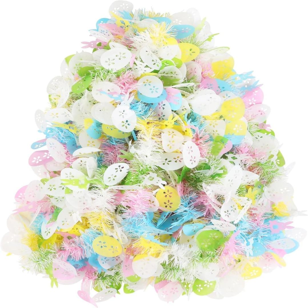 2 x 33FT Easter Tinsel Garland,Colorful Eggs Twisted Strip Wreath, Spring Hanging Strip Ornaments Decoration for Holiday Doors, Fireplaces, Mantelpieces, Windows, Outdoor Party Party Decorations