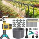 98FT 1/2" Drip Irrigation System Kit with Smart Water Timer for Garden, Automatic Watering System with 20pcs 360 Adjustable Copper Nozzles, Irrigation System for Garden, Yard, Lawn, Green house