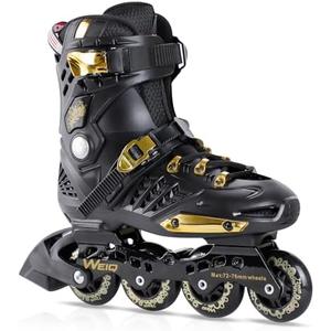 Inline Skates for Women and Men, Fitness Professional Roller Skates Blades Adult, High Performance Outdoor Inline Speed Skates Unisex, Beginner Free Aggressive 4-Wheel Racing Skates, Size: 9-11, Black and Gold
