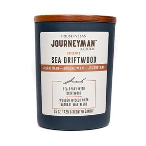 House of Velas Journeyman Collection Candle, 15oz, Wooden Wick, Sea Driftwood, Large Painted Jar