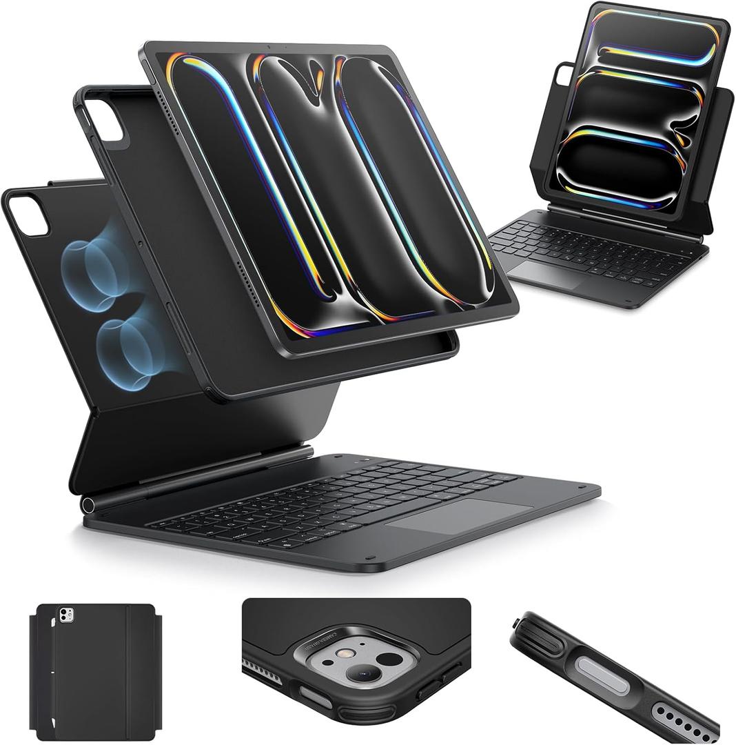 ESR iPad Pro 13 Inch Case with Keyboard (M5/M4, 2025/2024), iPad Pro 13 Keyboard Case with Easy-Set Magnetic Stand, Portrait/Raised Modes for iPad Pro 13, Removable, Rebound 360 Series, Black