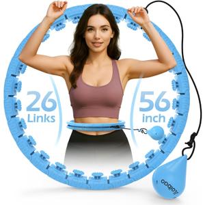 Weighted Hula Circle with 26 Links(56 Inch) for Adults Weight Loss, Infinity Fitness Hoop Plus Size, for Women Smart Exercise Equipment (56inch, 26Links-Blue)