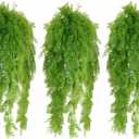 RECUTMS 3 Pcs Artificial Fake Hanging Ferns Plants Vine Ivy Outdoor UV Resistant Plastic Faux Plant for Outside Decoration (Green)