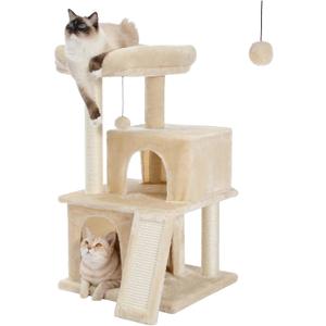 PAWZ Road Cat Tree Luxury Cat Tower with Double Condos, Spacious Perch, Fully Wrapped Scratching Sisal Posts and Replaceable Dangling Balls Beige (34 Inches, Beige) PAWZ Road Cat Tree Luxury Cat Tower with Double Condos, Spacious Perch, Fully Wrapped Scratching Sisal Posts and Replaceable Dangling Balls Beige (34 Inches, Beige)