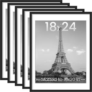 Upsimples 18x24 Picture Frame Set of 5, Display Pictures 16x20 with Mat or 18 x 24 Without, Wall Gallery Poster Frames, Black