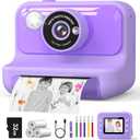 Hangrui Children's Instant Camera, 2.4 Inch Screen with 32G Card & Photo Paper, HD 1080P Video Camera Child, Christmas Birthday Gift for Girls Boys 3-10 Years (Purple)