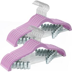 24-Pack Purple Velvet Hangers with Clips Adjustable,Adult Hangers,Heavy-Duty,Felt,Non-Slip,Space Saving,Slim Outfit Hanger for Pants, Skirts, Suits,Coats, Dresses ect.