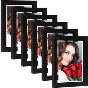 LBECUA Floating Picture Frames Set of 6, 5x7 Floating Frame with Double Glass for 4x6 or Full Display 5x7 Photo, Desktop or Wall Hanging, Black