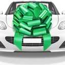 Mata1-USA - Huge Car Bow - Green, 23 Inch - Big Gift Wrapping Bow for Large Gift Decoration - Giant Size for Indoor & Outdoor Use - 26 Loops & 4 Stickers