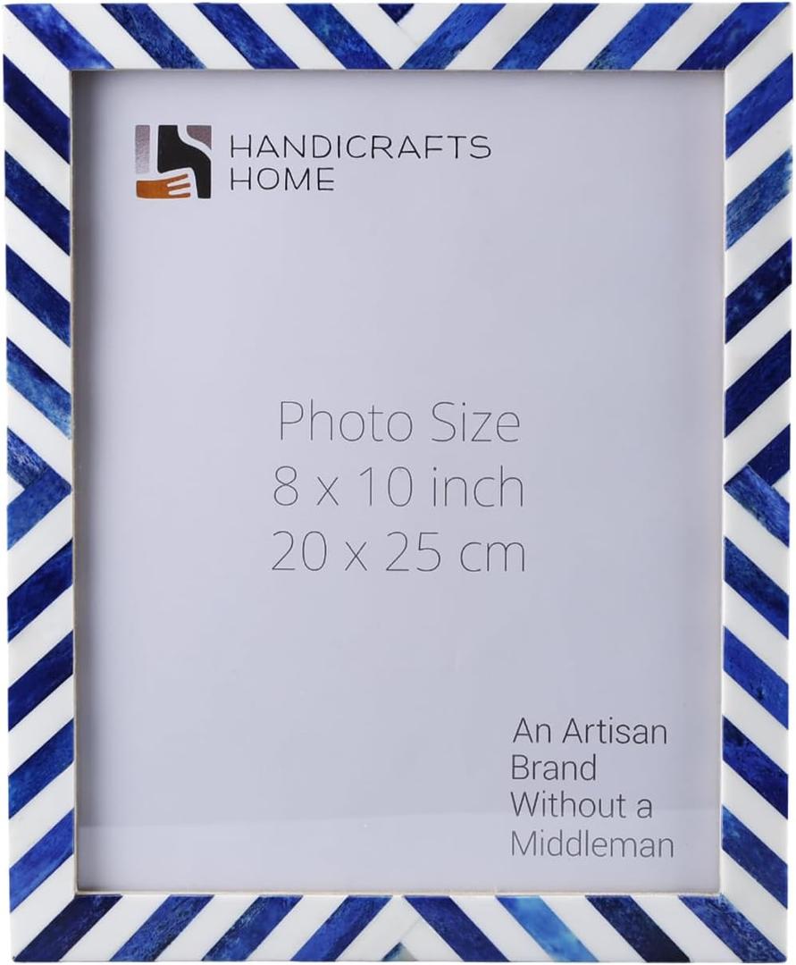 Handicrafts Home 8x10 Blue Picture Frame Handmade Chevron Bone Inlay Photo Frame for Coastal Home Decor, Modern Nautical Wall Decor, Winter & Christmas Decor, Boho Shelf Styling, Rustic Farmhouse Decor & Bedroom, Desk & Living Room Picture Frame