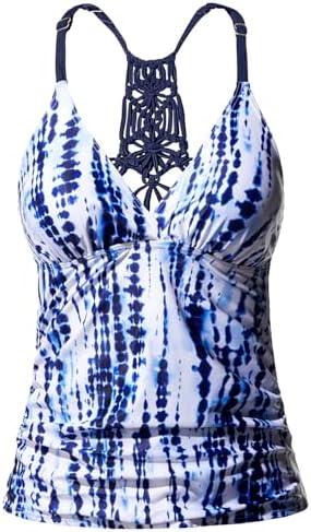 Holipick Tankini Top Only for Women V Neck Tummy Control Swimsuit Ruched Bathing Suit No Bottom S