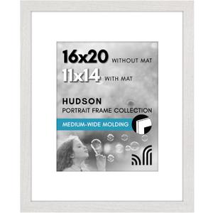 Americanflat 16x20 Picture Frame with Polished Plexiglass - Use as 11x14 Frame with Mat or Display 16x20 Photo Without Mat - Hudson Collection - Wide Picture Frames for Wall Display - White