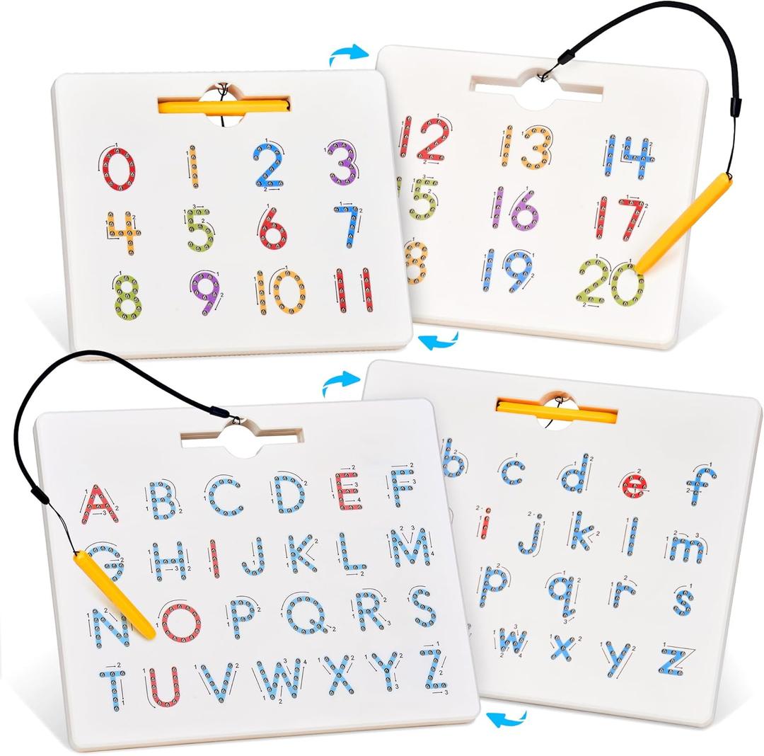 GAMENOTE Double Sided Magnetic Letter & Number Board Set - Alphabet & Numbers Tracing Board for Toddlers, ABC Uppercase & Lowercase Practicing, Math Learning, Educational Toys for Kids