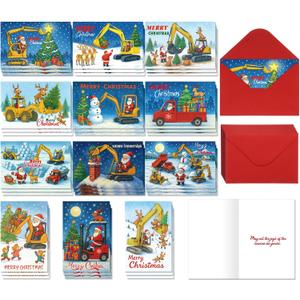 Epakh 36 Set Construction Christmas Cards Bulk Construction Thank You Cards with Envelopes Snowman Excavator Crane Theme Xmas Gifts for Holiday Family Friends Coworkers