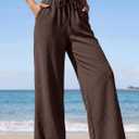 PRETTYGARDEN Women's Pants Casual High Waisted Palazzo Pants for Women with Pockets Textured Wide Leg Stretch Maternity Pants (Brown, Small)