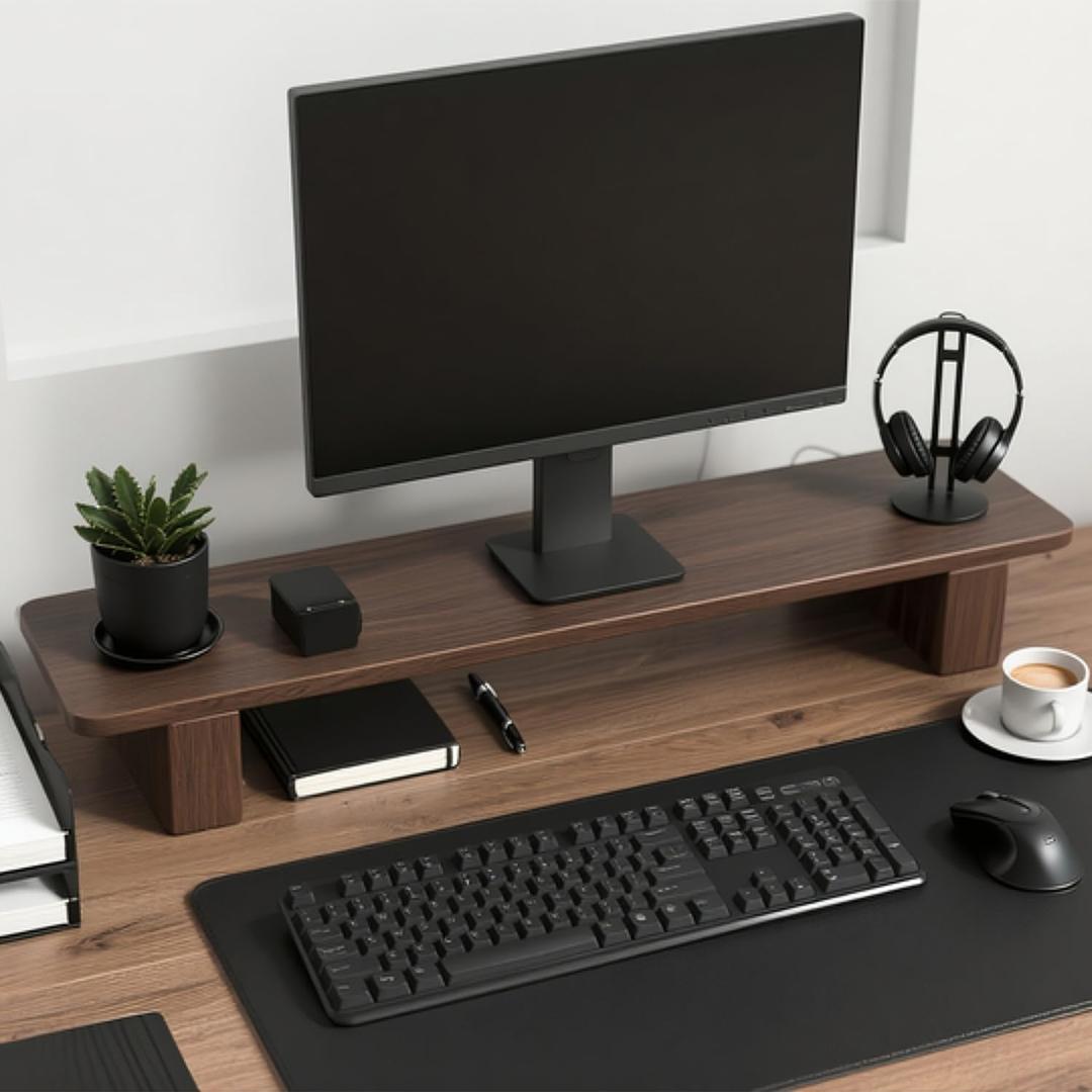 Dual Monitor Stand Riser, Wood Computer Monitor Stand No Assembly Required Exquisite Monitor Stand for Computer Laptop Printer TV