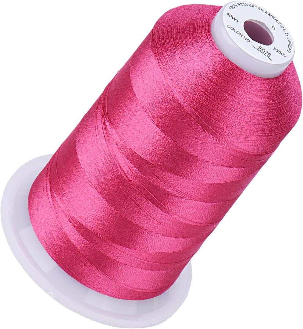 Simthread 5500Yds Embroidery Thread, 5000M High-Yardage 40WT 100% Polyester Thread  170+ Vivid Colors, High-Speed Rated  Compatible with Brother, Singer, Janome & More - Passion Pink S078