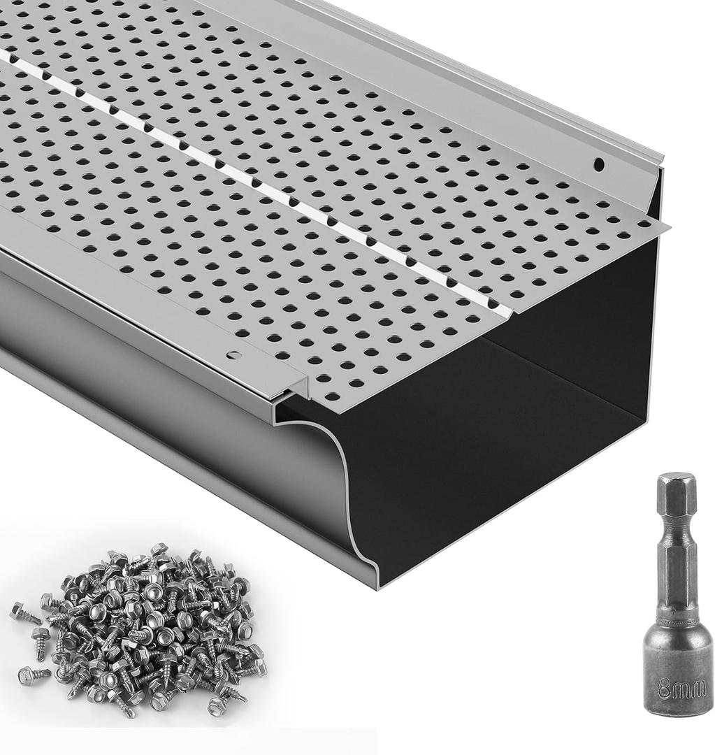 VEVOR Gutter Guard, 6 inch Width, Aluminum Leaf Filter DIY Gutter Cover, 26 PCS 104 ft Total Length, 0.157'' Hole Diameter & 0.02'' Thick Fits Any Roof or Gutter Type