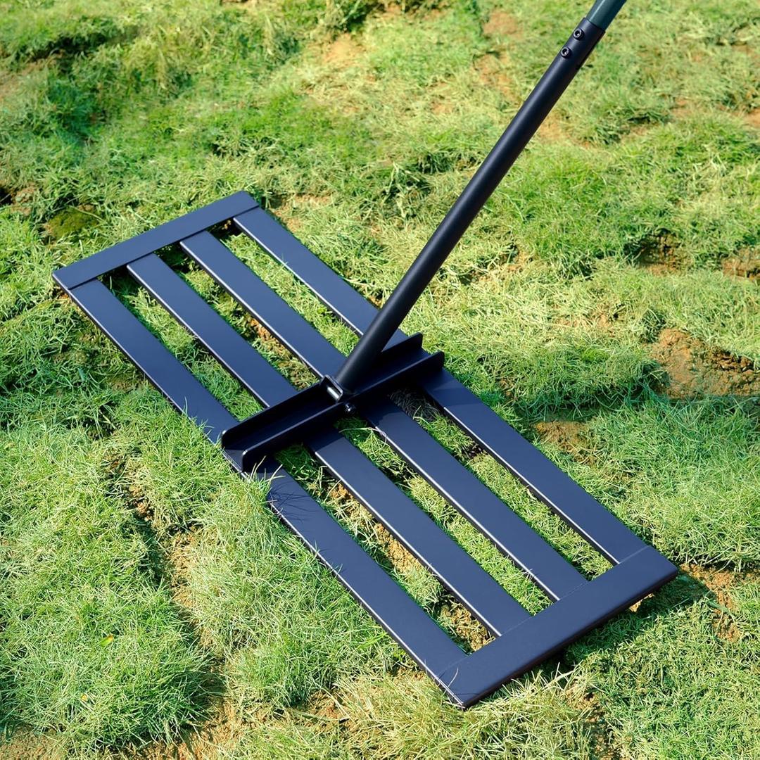 Lawn Leveling Rake, 30 x 10 in Stainless Steel Levelawn Tool with 78 in Adjustable Handle, Heavy Duty Yard Leveler for Soil, Sand, Compost, Backyard, Garden and Golf Course (Green)