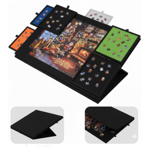 Lavievert 1500 Piece Tilting Puzzle Board with 2-in-1 Designed Stand & Cover, Lightweight Felt Mat Plateau with 6 Colored Drawers, Portable Jigsaw Puzzle Table with Storage for Adults Black