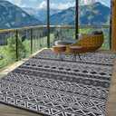 Outdoor Rug 8x10 Plastic Straw Rug Waterproof Reversible Mat Boho Vintage Large Outside Carpet Lightweight Easy Clean Patio Rugs for Outdoors, Backyard, Picnic, Patio, Deck, Black/White