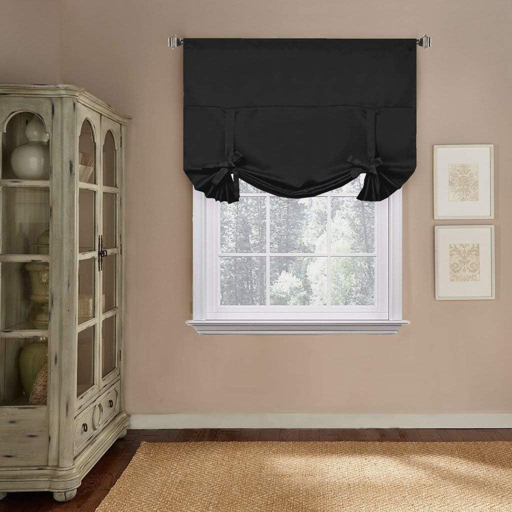 H.Versailtex Blackout Curtain for Bathroom Windows Black Tie-Up Shade Curtain Window Valance Balloon Blind (Rod Pocket Panel, 42 inches W x 63 inches LSet of 1)
