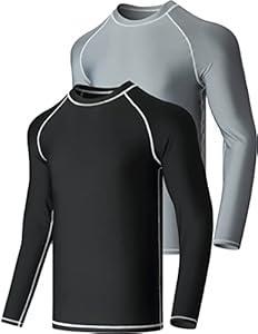 Liberty Imports 2-Pack Men's UV Long Sleeve Swim Shirts Loose Fit Rash Guards (XX-Large)