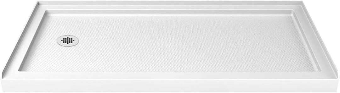 DreamLine SlimLine 32 in. D x 60 in. W x 2 3/4 in. H Left Drain Single Threshold Shower Base in White, DLT-1132601