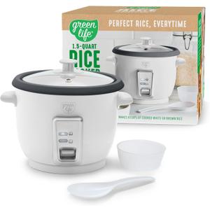 GreenLife Rice Cooker with Removable PFAS-Free Ceramic Nonstick Pot, 3-Cups Uncooked/6-Cups Cooked, Grains & Oatmeal Multicooker, Compact One-Switch Design, Auto Keep Warm, Easy Clean, White