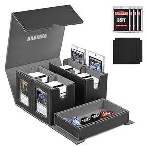 Kabinka Commander Deck Box for MTG Fits 400+ Double-Sleeved Card Storage, 5 IN 1 Removable Card Case with Dice Tray, Display Window for TCG/PTCG/EDH, 4 Magnetic One Touch Holders (Black)