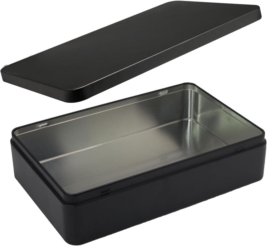 Rectangular Metal Tin, 8.5x5.3x1.9 Inch Black Storage Tin Box for Treats, Gifts, Favors, Candle, and Crafts
