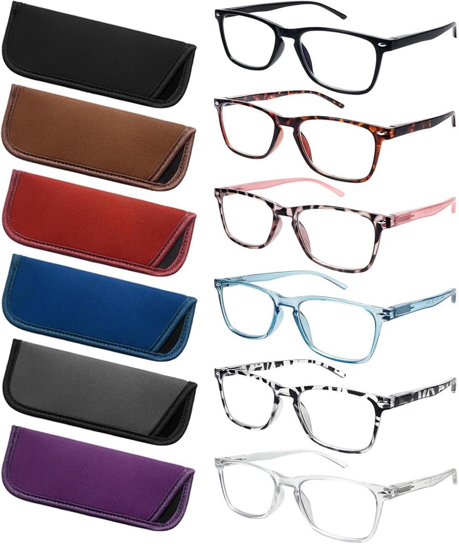 6 Pack Reading Glasses for Women Men, Spring Hinge Eyeglasses Blue Light Blocking Anti Eyestrain Computer Readers (6 Mix C0)