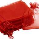 50Pcs Red Organza Gift Bags 3x4 Inch, Small Mesh Drawstring Christmas Candy Bags, Baby Shower Party Favor Jewelry Pouches