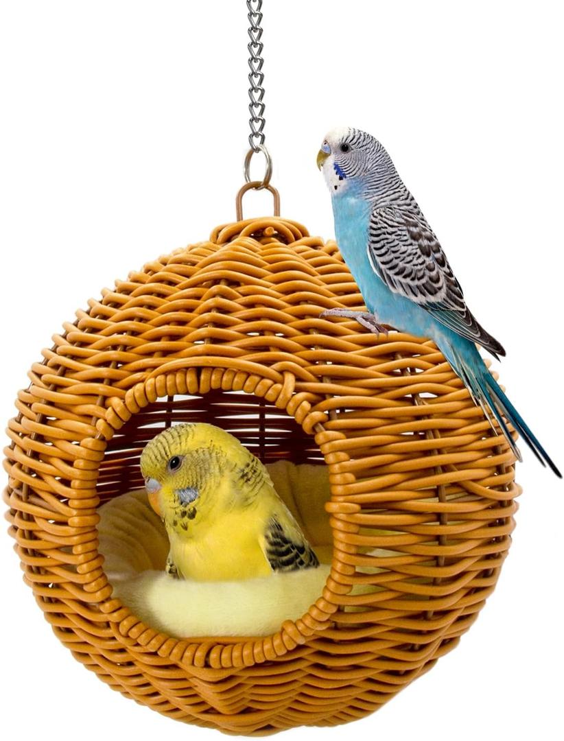 Chewproof Steel Frame Bird Nest for Cage, Washable Small Bird Bed Hammock Hideout Lay Eggs Parakeet Nest Sleep, Parakeet Warm Bed House Hut for Lovebird, Canary, Budgie