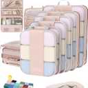 10 Set Compression Packing Cubes for Travel Women Mom,OlarHike Luggage Clothes Storage Gifts for Travelers,Airplane/Cruise/Car/Train Travel Essentials,Compressible Expandable Saver Space Bags(Beige)