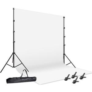 HYJ-INC Photo Video Studio 12 x10ft 100% Muslin White Backdrop with 10 x 8.5ft Stand Photography Background Support System Kit,Clamp, Carry Bag