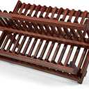 VERTORGAN Teak Dish Drying Rack,Folding Collapsible Drainer Plate Organizer Holder for Kitchen,Foldable Spice Rack for Countertop and Cabinet,Pantry Organization and Storage