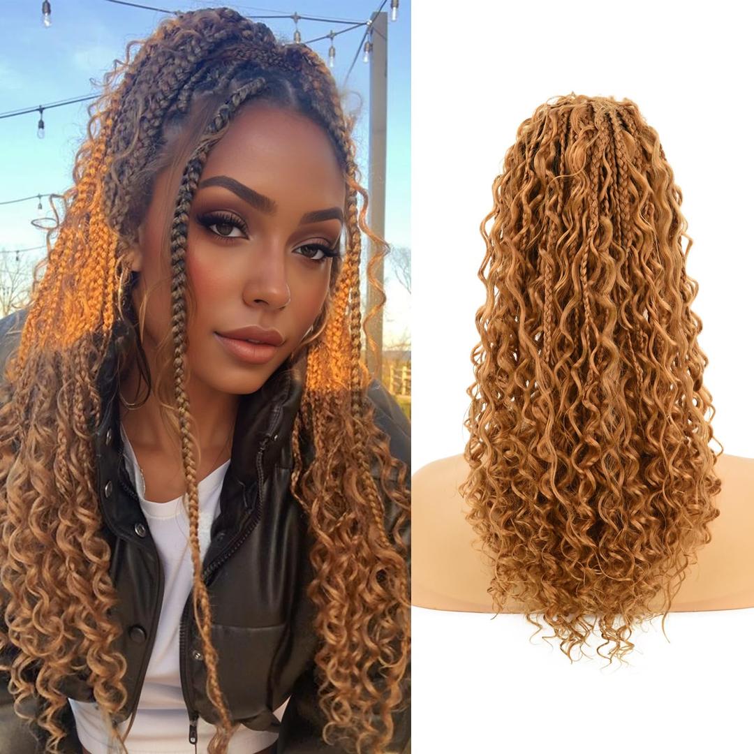 Drawstring Ponytail for Women Boho Box Braids with Long Wavy Hair Ponytail Extension Synthetic Hair Extensions Ponytail for Daily Use (27#, 18 Inch)