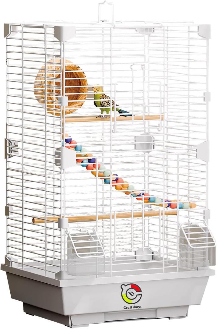 Craftsboys Basic Bird Cage, 24.8inch Parrot Cage (24.8" x 14.6" x 11"),Bird Cage with Ladder, Horizontal Bar, 2 Feeders, and Swing
