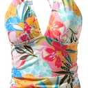Yonique Women's Halter Tankini Top V Neck Swim Top Tummy Control Bathing Suit (X-Large, Pink Flower)