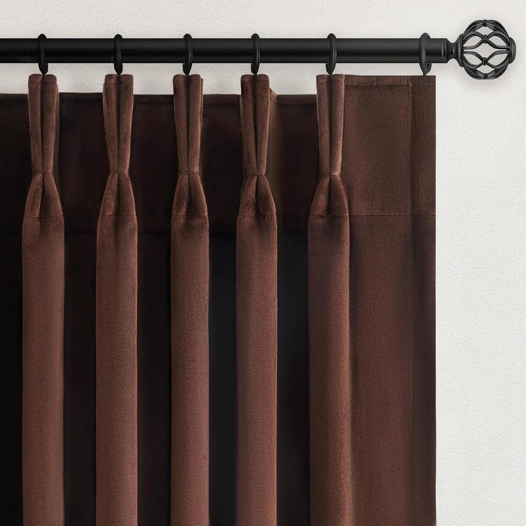 96 inches Long Brown Velvet Blackout Curtains for Living Room Bedroom Tan Luxury Vintage Room Darkening Thermal Insulated Pinch Pleated Drapes 1 Panel with Hooks Track,Sliding Door,Terracotta,W72