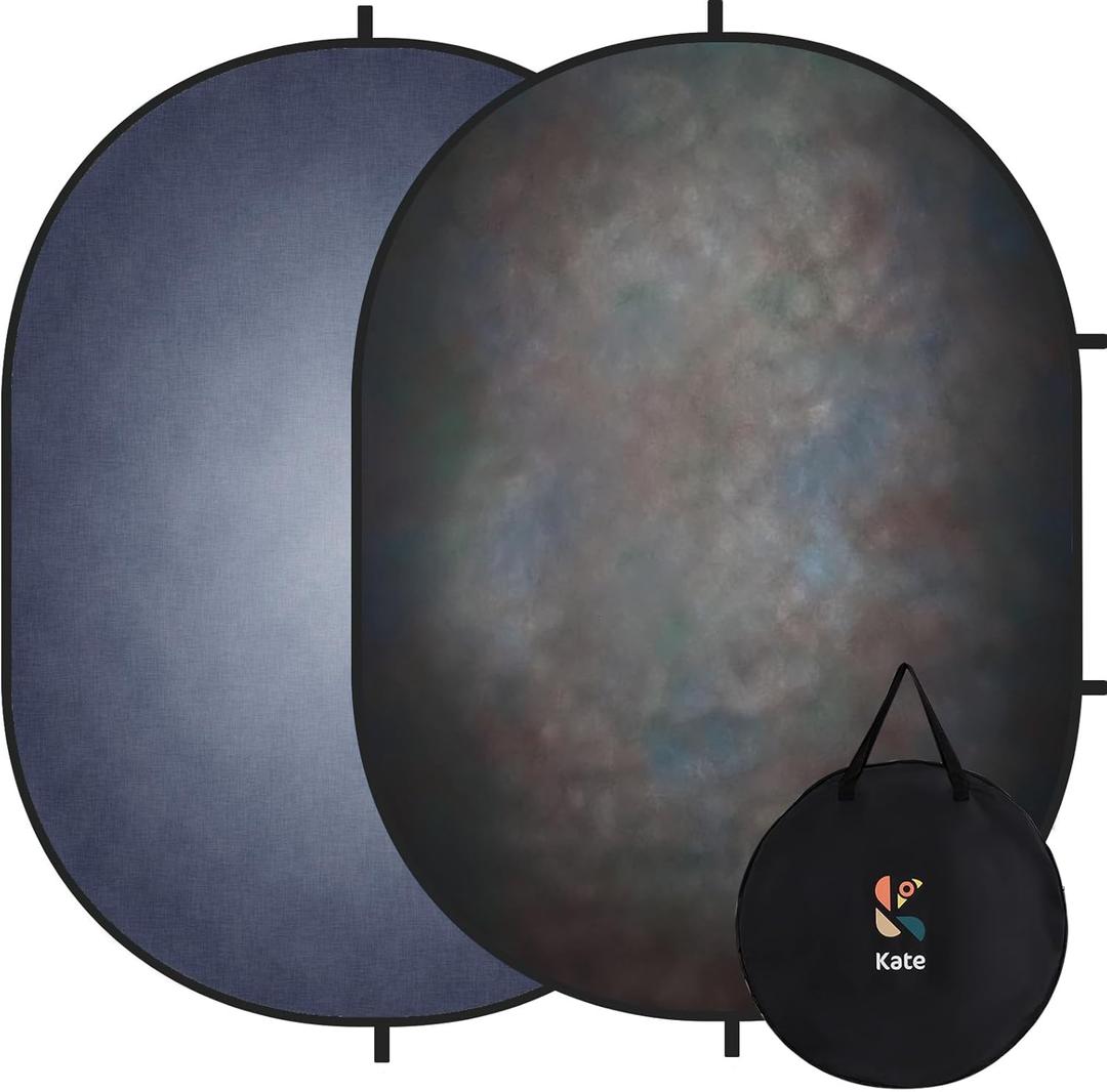 Kate 5x6.5ft(1.5x2m) Dark Grey Collapsible Backdrop Texture Folding Double Sided Pop up Backdrops for Photoshoot, Home Video Conference